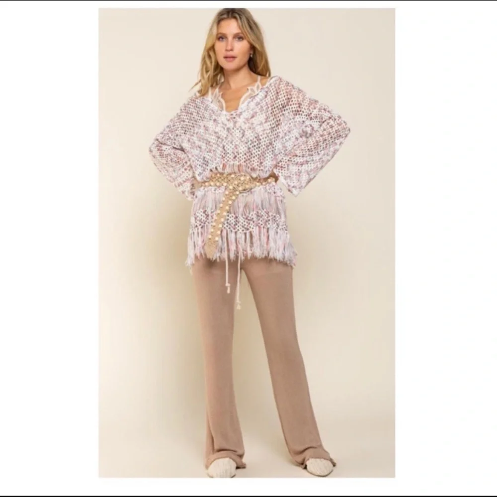 NEW POL Sheer Sexy Fringe Crocheted Tunic - Picture 5 of 9